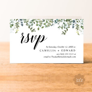 Elegant Greenery, Black Script, RSVP respond Enclosure Card