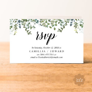 Elegant Greenery, Black Script, RSVP respond Enclosure Card