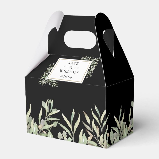 Elegant Greenery Black Wedding Favour Box (Front Side)