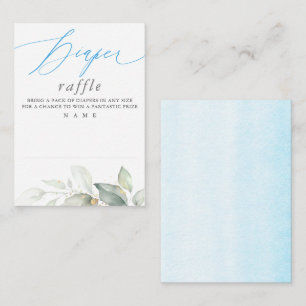 Elegant Greenery Blue Diaper Raffle Ticket Enclosure Card