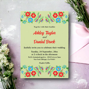 Elegant Greenery Blue Red Roses Floral Wedding Invitation