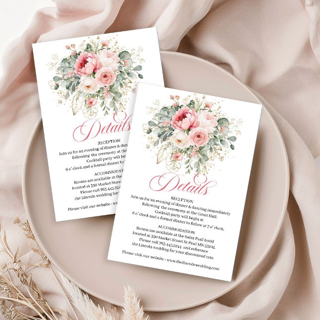 Elegant Greenery Blush Wedding Details Card (Elegant Greenery Blush Wedding Details Card)