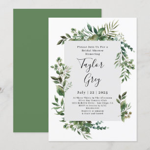 Elegant Greenery Border Bridal Shower Invitation