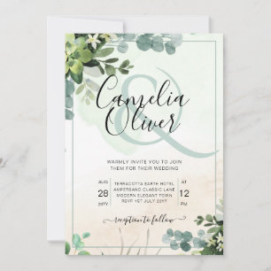 Elegant Greenery Botanical Ampersand Wedding Invit Invitation