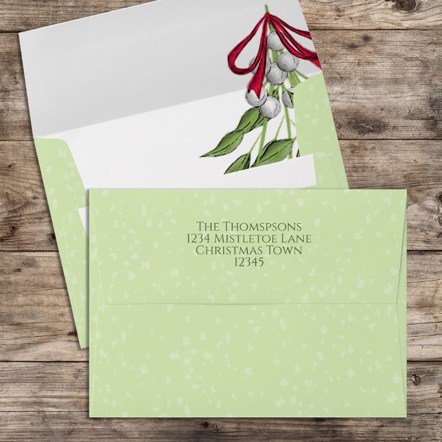 Elegant Greenery Botanical Custom Christmas 5x7 Envelope (Simple classic Christmas mistletoe holiday envelope. )