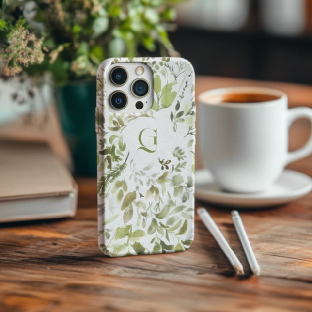 Elegant Greenery Botanical | Initial Monogram  Case-Mate iPhone Case (Creator Uploaded)