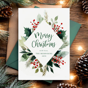Elegant Greenery Botanical Merry Christmas Holiday Card
