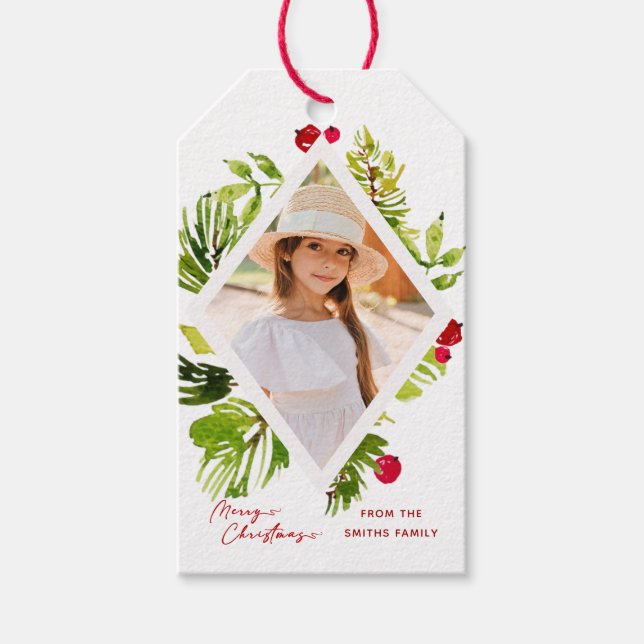 Elegant Greenery Botanical Photo  Gift Tags (Front)