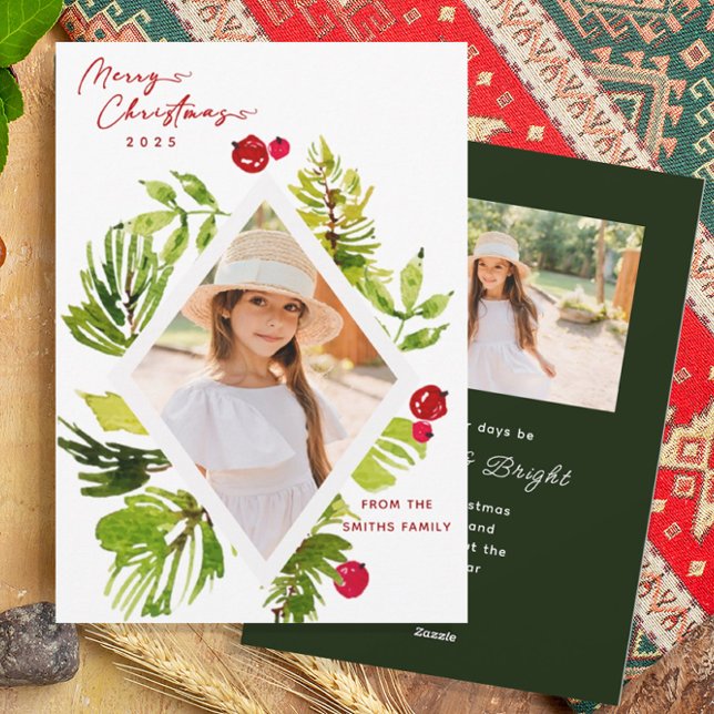 Elegant Greenery Botanical Photo  Holiday Card (Creator Uploaded)