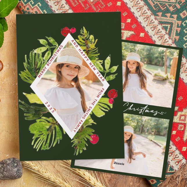 Elegant Greenery Botanical Photo  Holiday Card (Creator Uploaded)