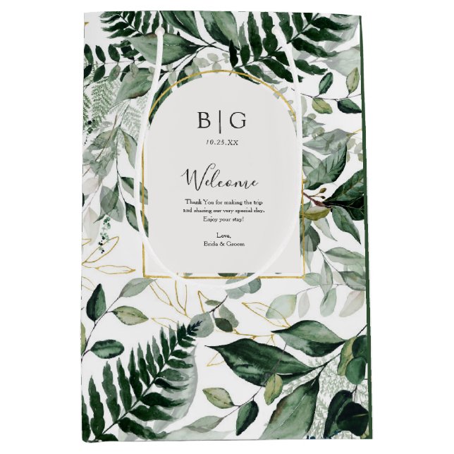 Elegant Greenery Botanical Wedding guest hotel Medium Gift Bag (Front)