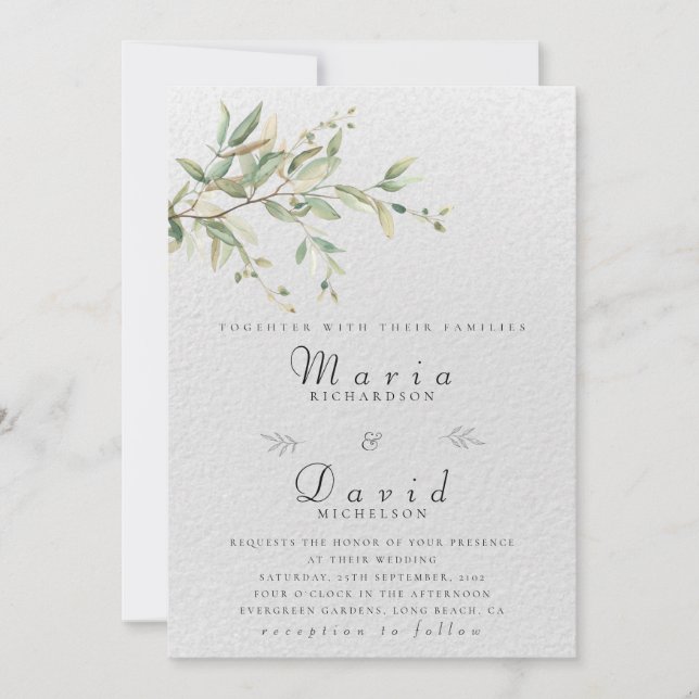 Elegant Greenery Botanical Wedding Invitation (Front)