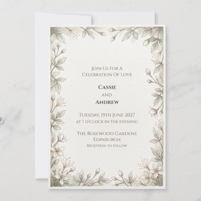 Elegant Greenery Botanical Wedding Invitation (Front)
