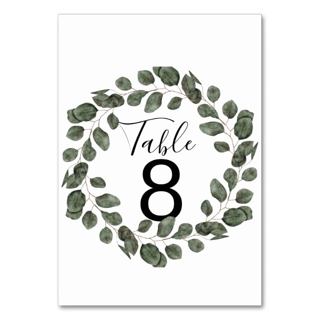 Elegant Greenery Botanical Wedding Table Number (Front)