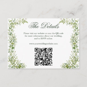 Elegant Greenery Botanical Wedding Website QR Code Enclosure Card