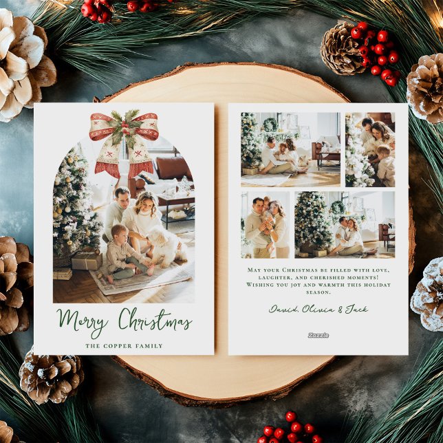 Elegant Greenery Bow Arch Photo Christmas Card (Creator Uploaded)