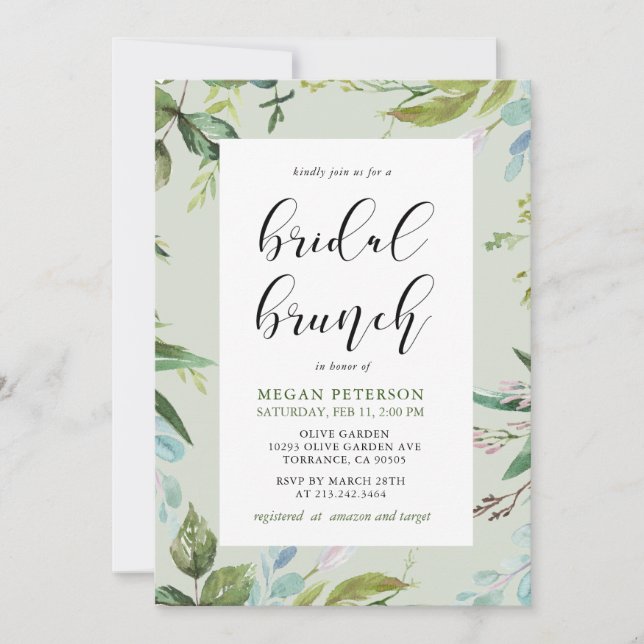 Elegant Greenery Bridal Brunch Invitation (Front)