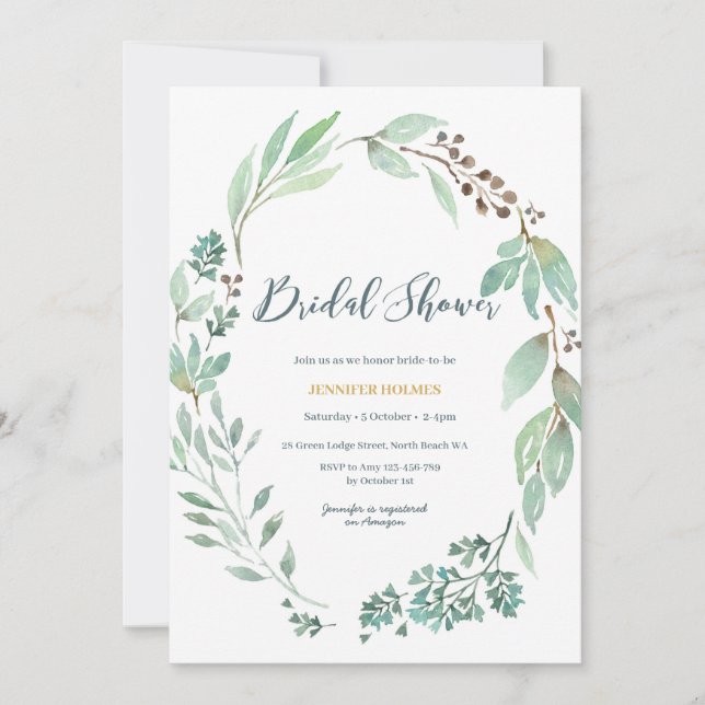 Elegant Greenery Bridal Shower Invitation (Front)