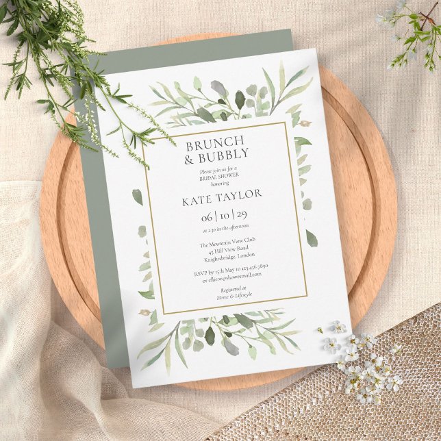 Elegant Greenery Brunch And Bubbly Bridal Shower Invitation (Creator Uploaded)