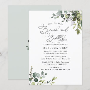 Elegant Greenery Brunch & Bubbly Bridal Shower Invitation