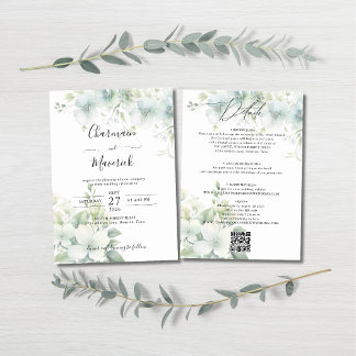 Elegant Greenery Budget QR code Wedding Invitation