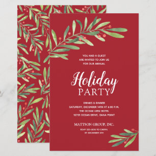 Elegant Greenery Budget Red Holiday Invitations