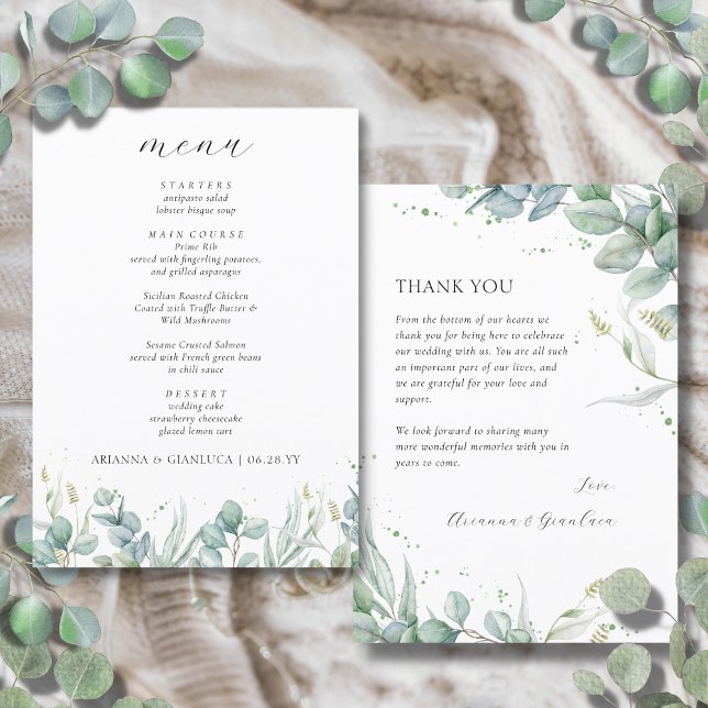 Elegant Greenery Budget Wedding Thank You and Menu (Creator Uploaded)