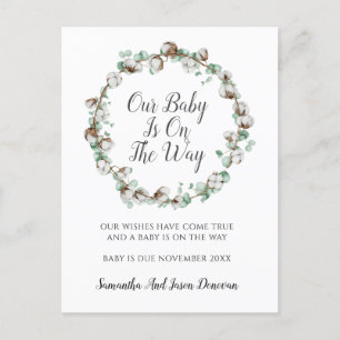 Elegant Greenery Buds Watercolor Floral Pregnancy Announcement Postcard