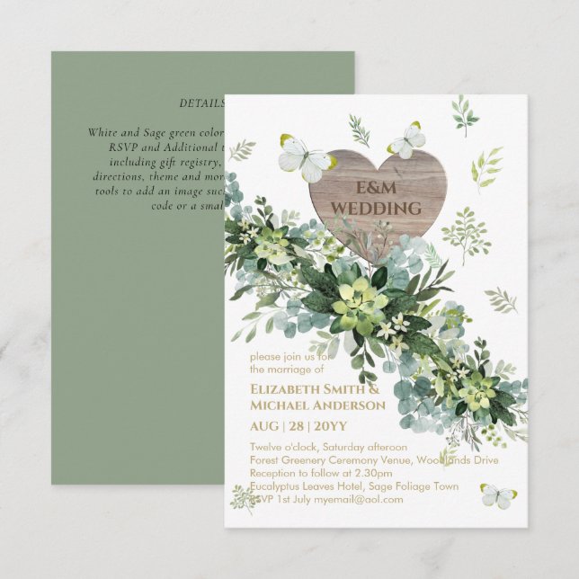 Elegant Greenery Butterflies Sage Foliage Wedding (Front/Back)