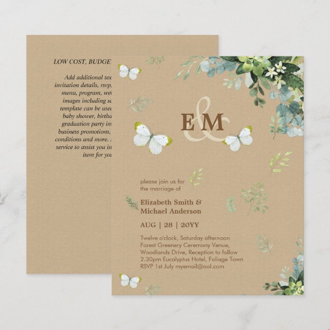 Elegant Greenery Butterflies Wedding Invitations (Front/Back)