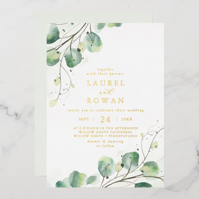 Elegant Greenery Casual Gold Foil Wedding (Front/Back)