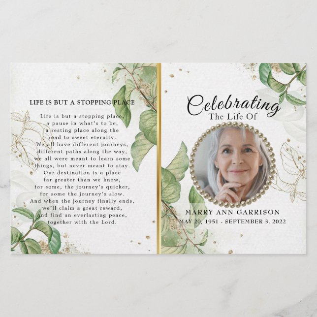 Elegant Greenery Celebration of Life Program (Front)