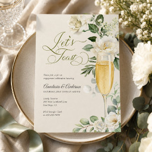 Elegant Greenery Champagne Engagement Party Invitation