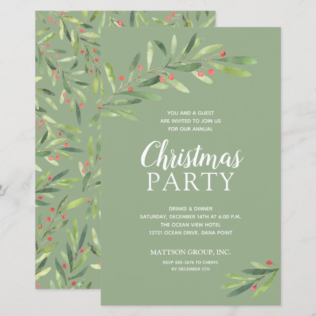 Elegant Greenery Christmas Budget Invitations (Front/Back)