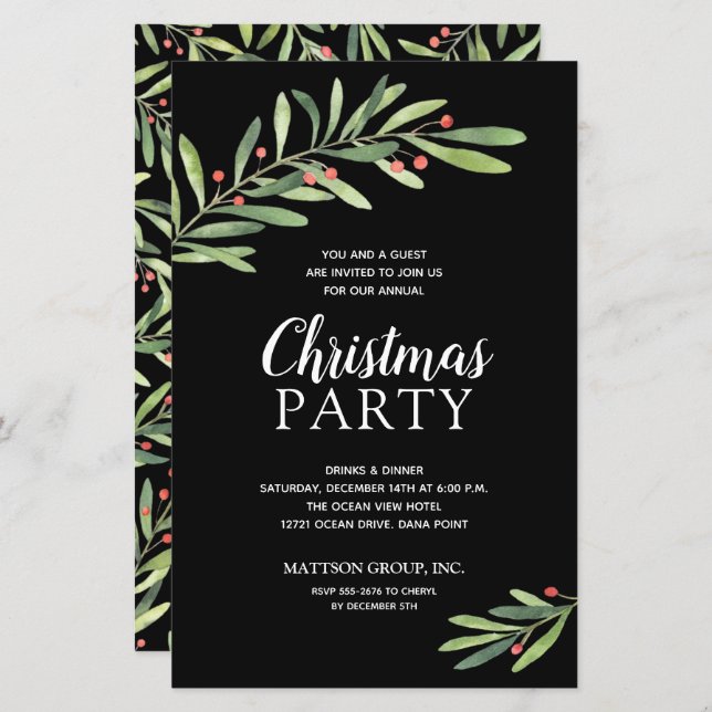 Elegant Greenery Christmas Budget Invitations (Front/Back)