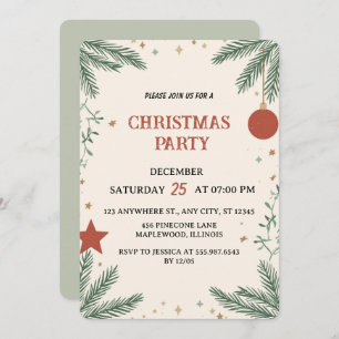 Elegant Greenery Christmas Party Invitation Card