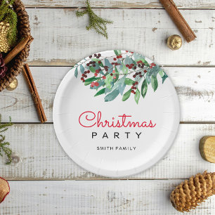 Elegant Greenery Christmas Party Paper Plate