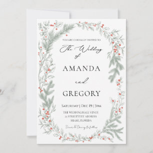 Elegant Greenery Christmas Wedding Photo  Invitation