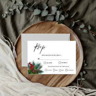 Elegant Greenery  christmas wedding RSVP Card