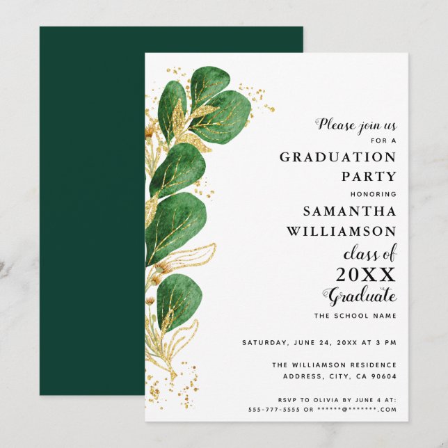 Elegant Greenery Class of 2026 Graduation Invitation (Front/Back)