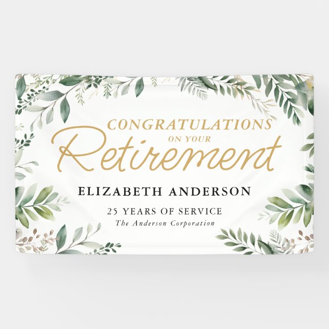 Elegant Greenery Congratulations Retirement Banner (Horizontal)