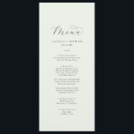 Elegant Greenery Coordinate Wedding Menu<br><div class="desc">This elegant greenery coordinate wedding dinner menu card is perfect for a simple wedding. The minimalist grey and mint green design features fancy romantic typography with modern glam style. Customisable in any colour. Keep the design minimal and classy, as is, or personalise it by adding your own graphics and artwork....</div>