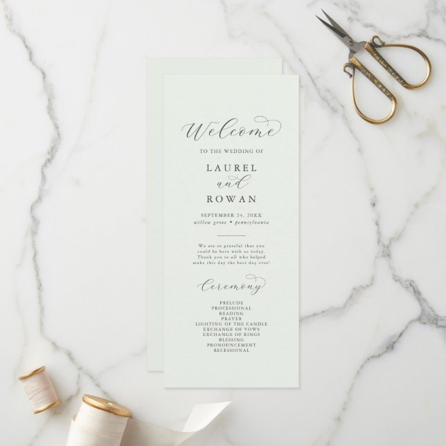 Elegant Greenery Coordinate Wedding Program Programme (Front/Back In Situ)