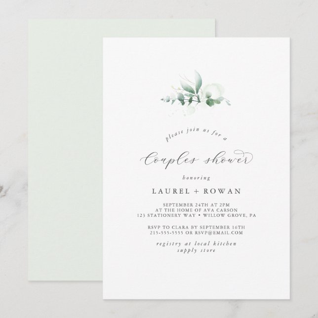 Elegant Greenery Couples Shower Invitation (Front/Back)
