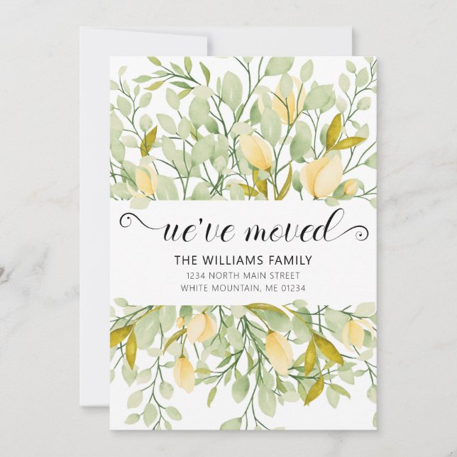 Elegant Greenery Creamy Watercolor Floral Moving Announcement (Front)