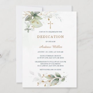 Elegant Greenery Dedication for Baby Boy Ceremony Invitation