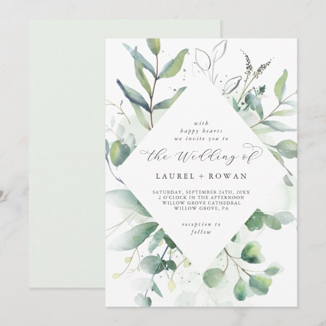Elegant Greenery Diamond Wedding Invitation (Front/Back)