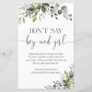 Elegant Greenery Don't Say Boy or Girl Game