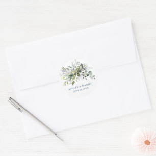 Elegant Greenery Dusty Blue Wedding Envelope Seals