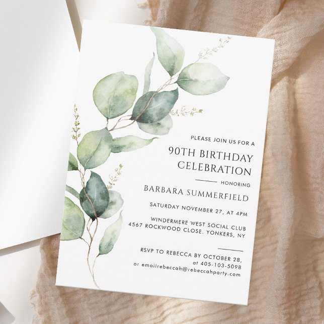 Elegant Greenery Eucalyptus 90th Birthday Invitation (Elegant Greenery Eucalyptus 90th Birthday Invitation)